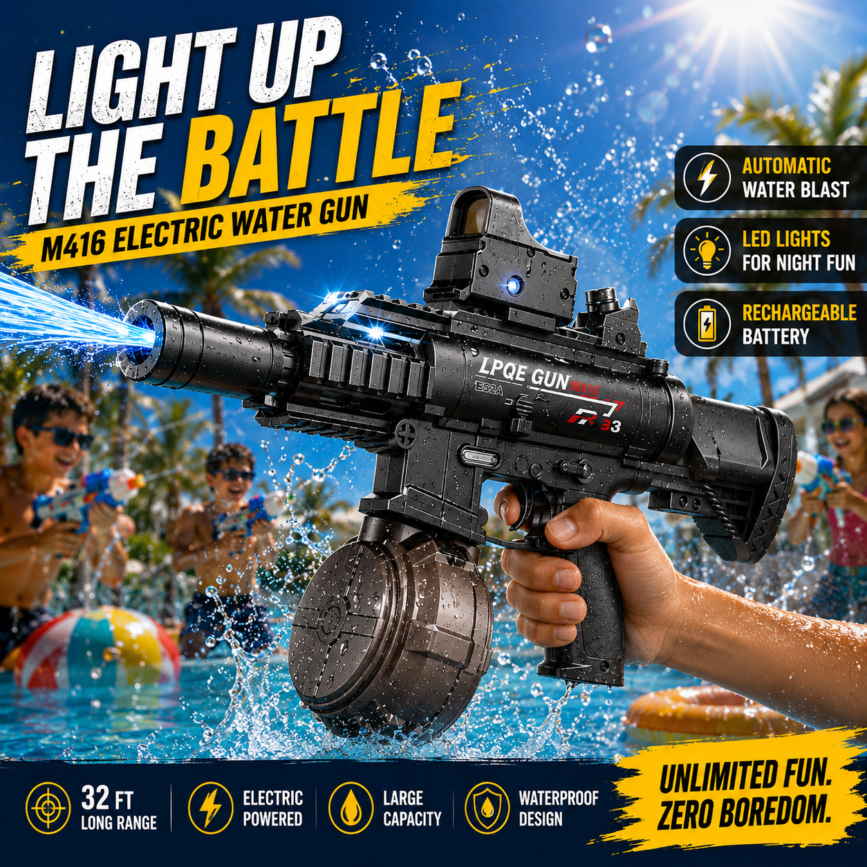 M416 Electric Water Gun Toy with LED Lights & Rechargeable Battery