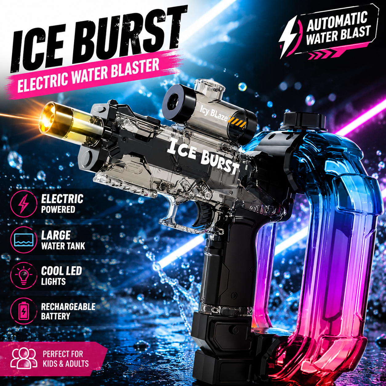 AquaZappy AuroraBurst Electric Water Blaster with LED Lights