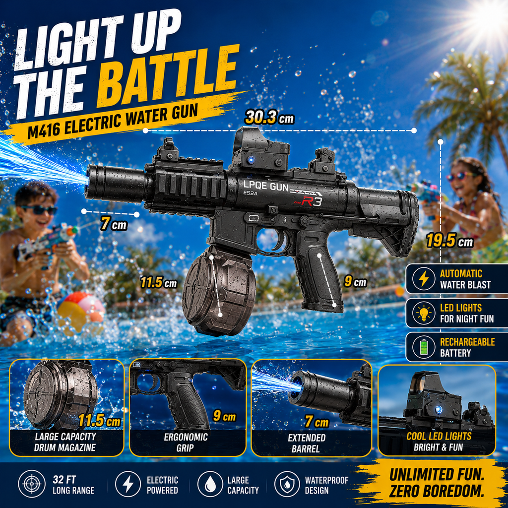 M416 Electric Water Gun Toy with LED Lights & Rechargeable Battery