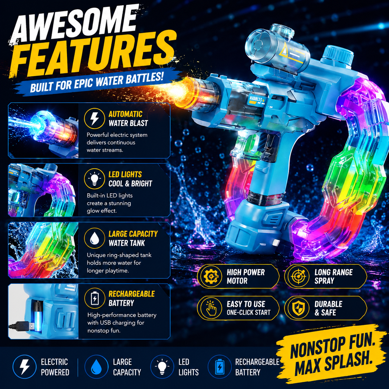 AquaZappy IceRing Electric Water Blaster with LED Lights