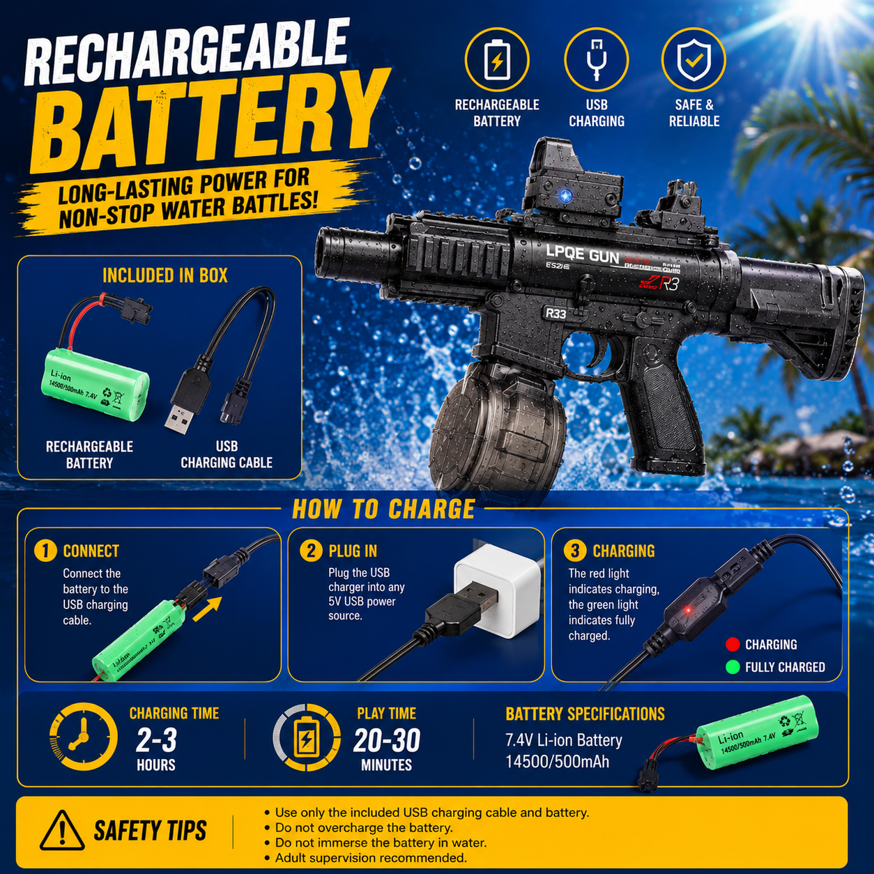 M416 Electric Water Gun Toy with LED Lights & Rechargeable Battery