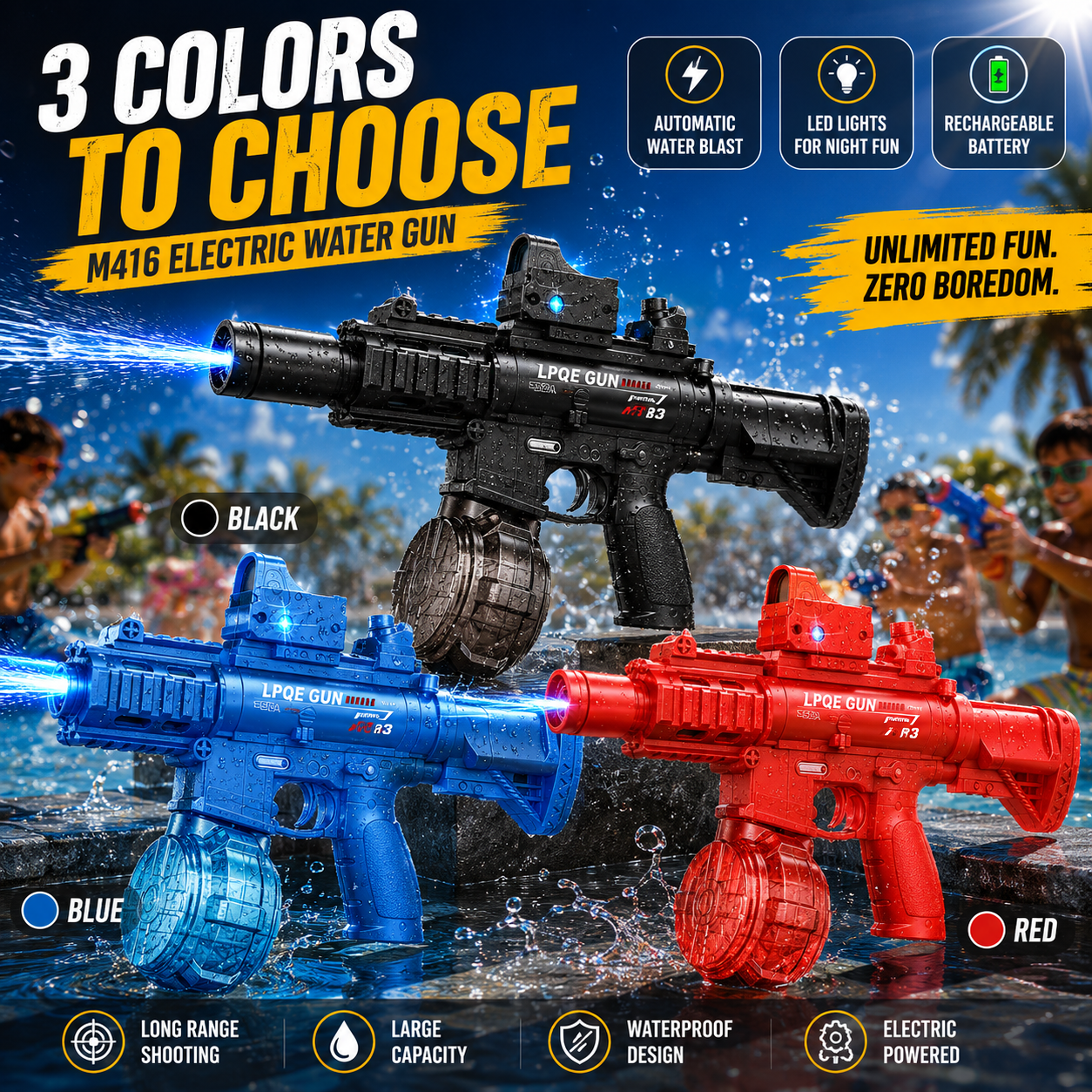 M416 Electric Water Gun Toy with LED Lights & Rechargeable Battery